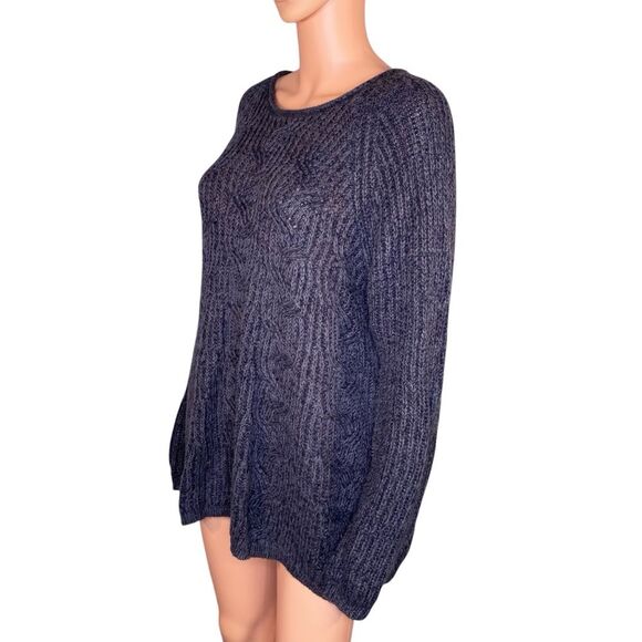 Sonoma Charcoal Gray Cable Knit Sweater Womens Size Large Crew Neck Oversized - Picture 2 of 6